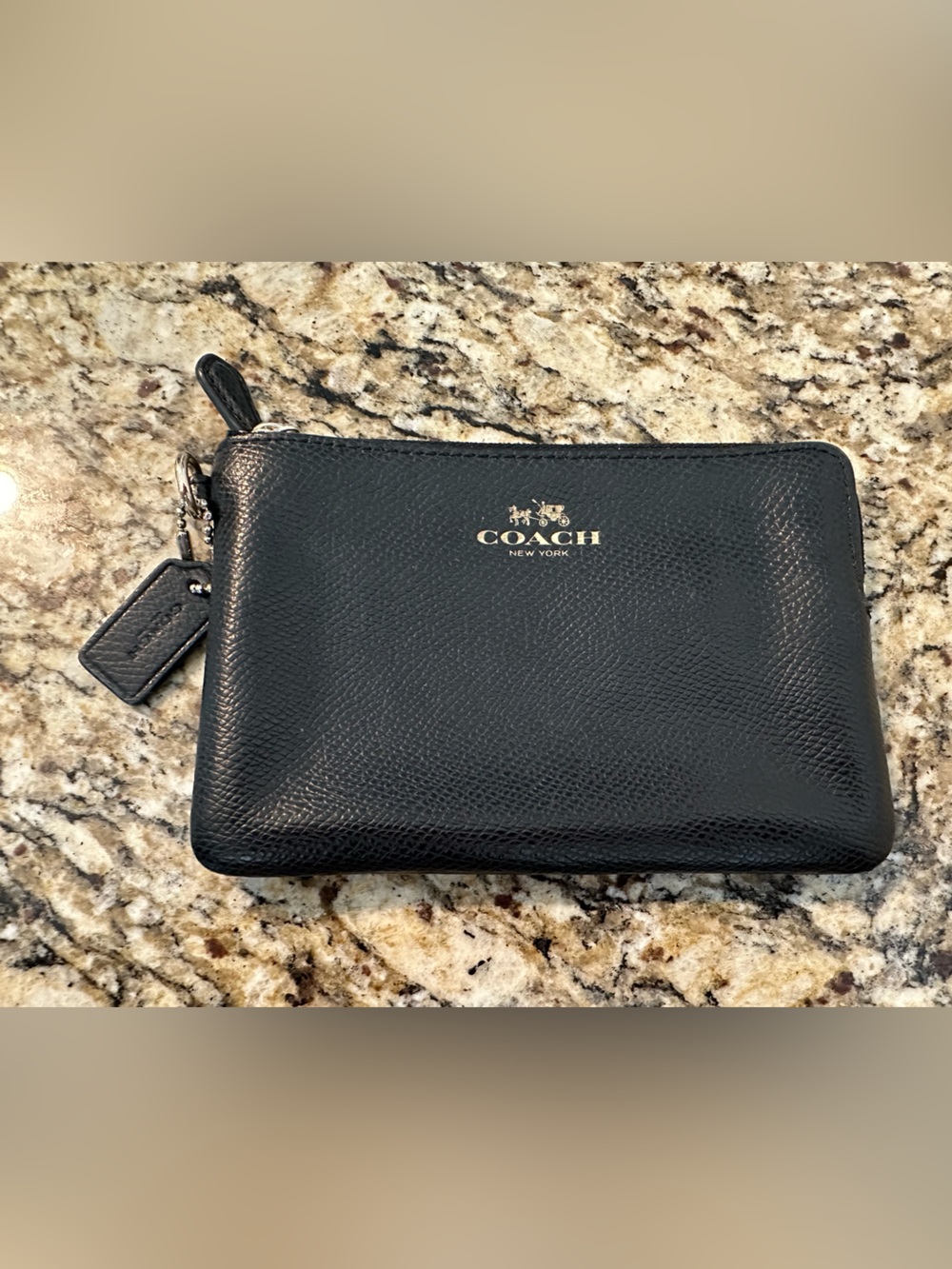Coach Black Leather Zip Pouch with Gold Logo - Picture 1 of 4